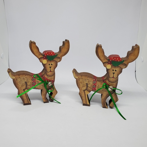 Sheila's Other - Sheila's Collectibles Vtg Wood Reindeer Figures Primitive Rustic Christmas 5.25"